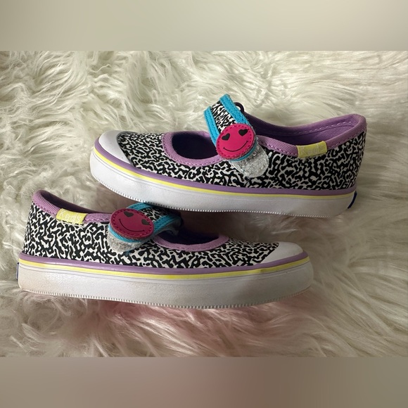 Keds Harper Mary Jane Canvas Toddler Sneaker - Black Print/Neon Smiley, size 7 🌸 - Picture 8 of 11